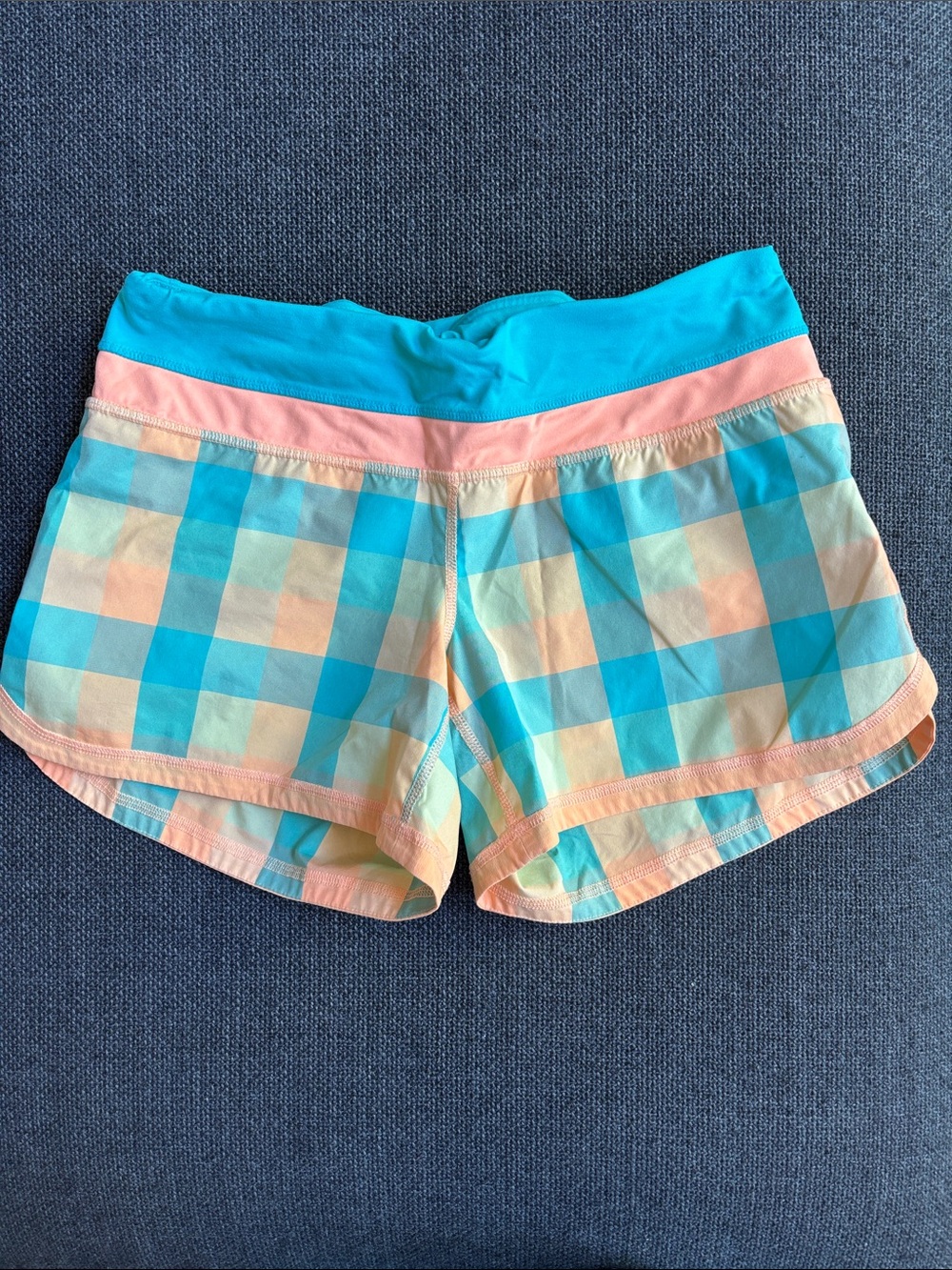 Lululemon Plaid Athletic Shorts in Aqua & Peach